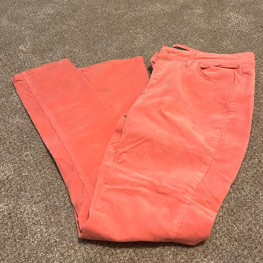 low-waisted pink flare jeans